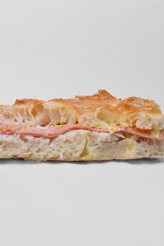 FOCACCIA MORTADELLA, PISTACHIO AND STRACCIATELLA CHEESE